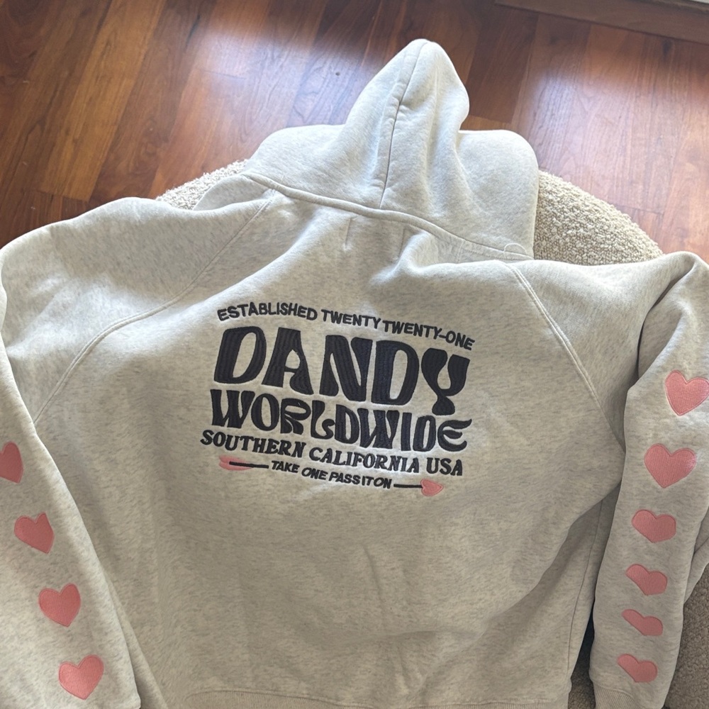 Dandy Worldwide Kids' Cream Hoodie with Pink Heart Sleeves